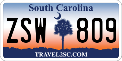 SC license plate ZSW809