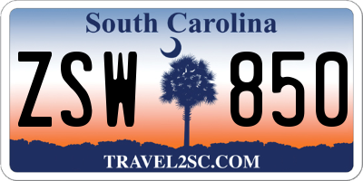 SC license plate ZSW850