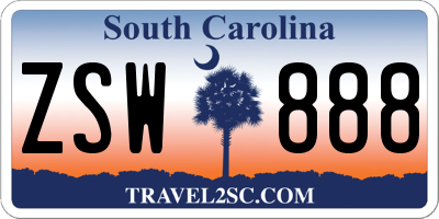 SC license plate ZSW888