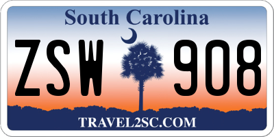 SC license plate ZSW908