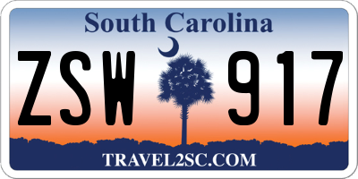 SC license plate ZSW917