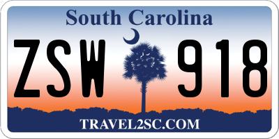 SC license plate ZSW918