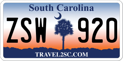 SC license plate ZSW920