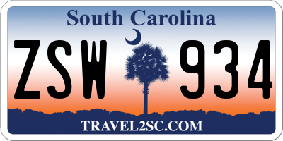 SC license plate ZSW934