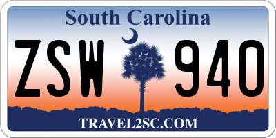 SC license plate ZSW940