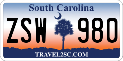 SC license plate ZSW980