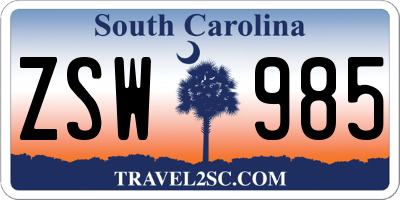 SC license plate ZSW985