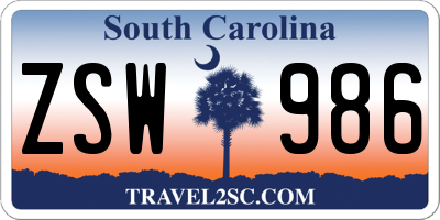 SC license plate ZSW986