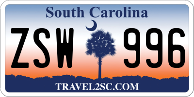 SC license plate ZSW996