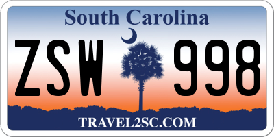 SC license plate ZSW998