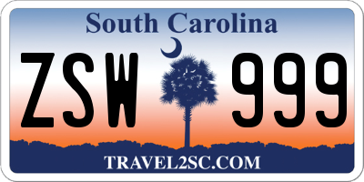 SC license plate ZSW999