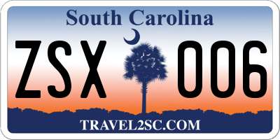 SC license plate ZSX006