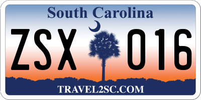 SC license plate ZSX016
