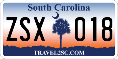 SC license plate ZSX018
