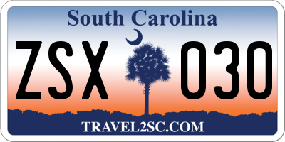 SC license plate ZSX030