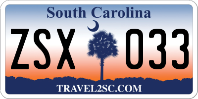 SC license plate ZSX033