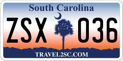 SC license plate ZSX036