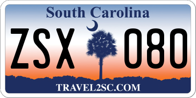 SC license plate ZSX080