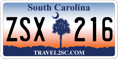 SC license plate ZSX216