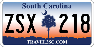 SC license plate ZSX218