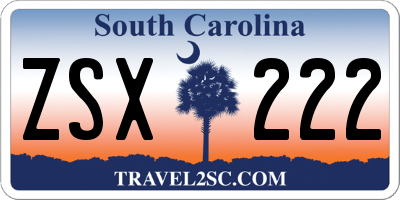 SC license plate ZSX222