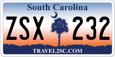 SC license plate ZSX232