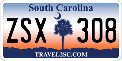 SC license plate ZSX308