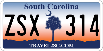 SC license plate ZSX314
