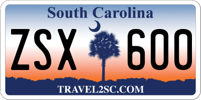 SC license plate ZSX600