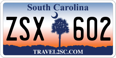 SC license plate ZSX602