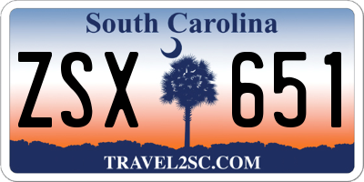 SC license plate ZSX651