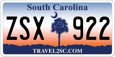 SC license plate ZSX922
