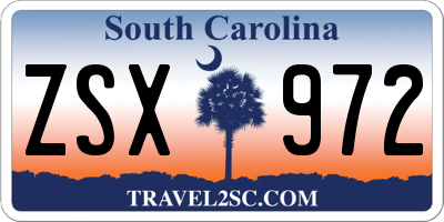 SC license plate ZSX972