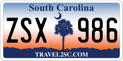 SC license plate ZSX986