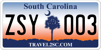 SC license plate ZSY003