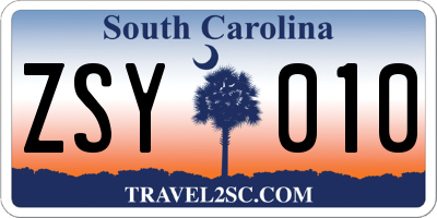 SC license plate ZSY010