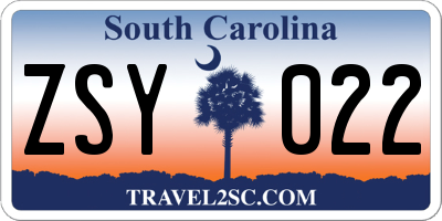 SC license plate ZSY022