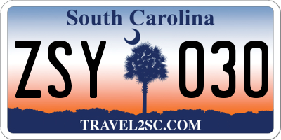 SC license plate ZSY030