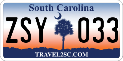 SC license plate ZSY033