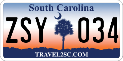 SC license plate ZSY034