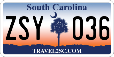 SC license plate ZSY036