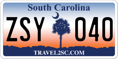 SC license plate ZSY040