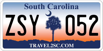 SC license plate ZSY052
