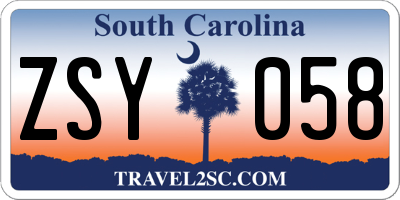 SC license plate ZSY058