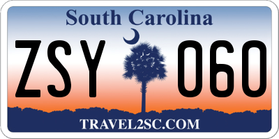 SC license plate ZSY060