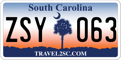 SC license plate ZSY063