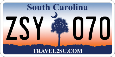 SC license plate ZSY070