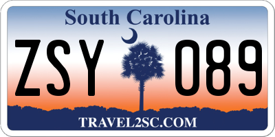 SC license plate ZSY089