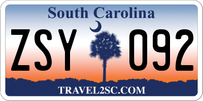 SC license plate ZSY092