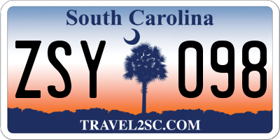SC license plate ZSY098